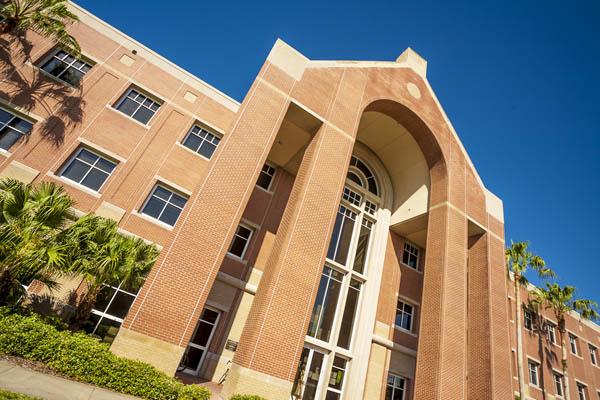 Looking up at the Olin Engineering Complex